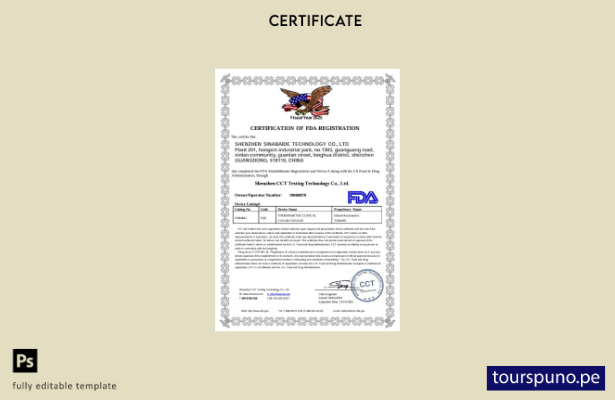 listo para imprimir plantilla scr de certificado médico de la FDA de EE. UU.